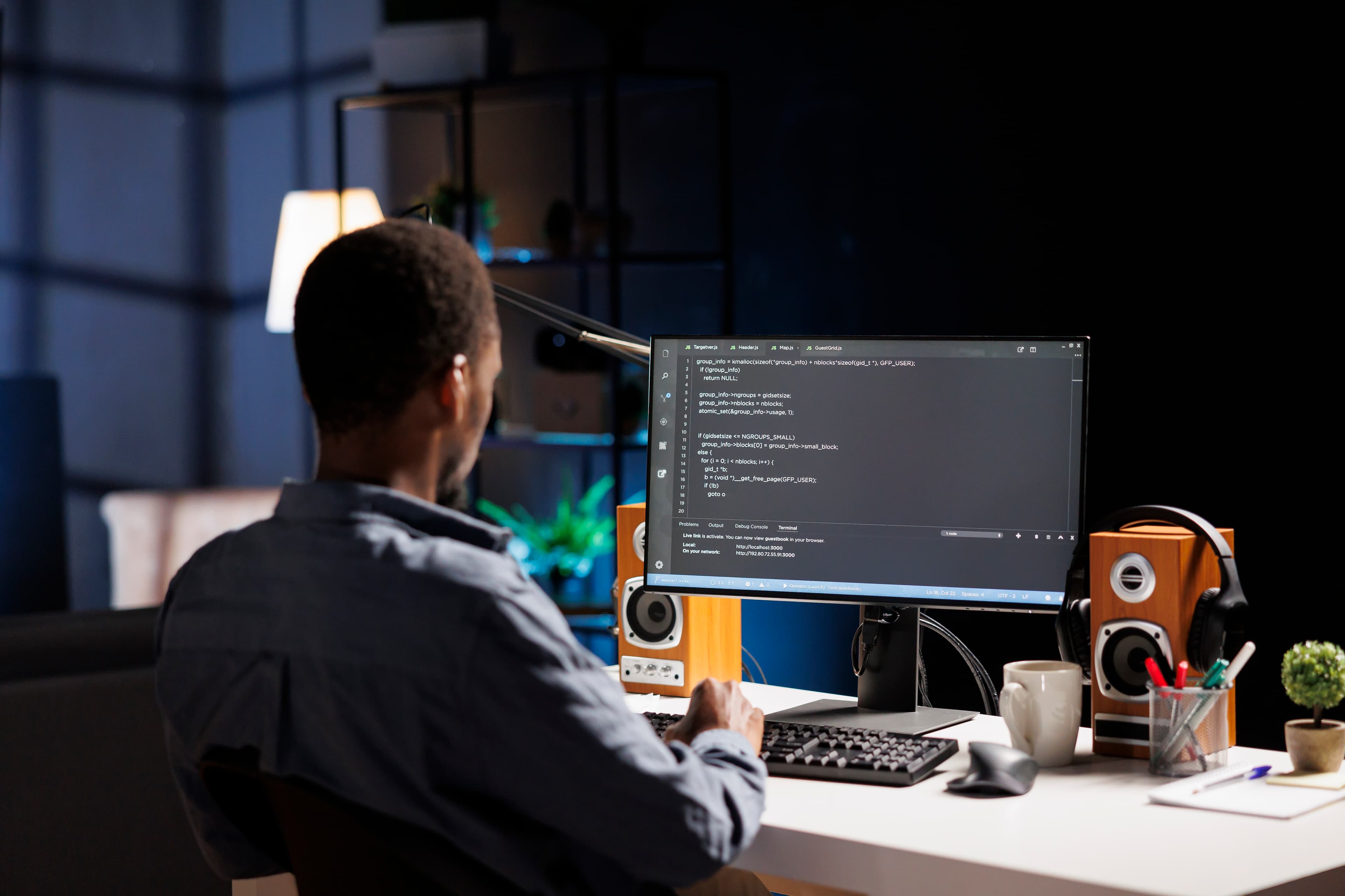 Backend developer writing server code